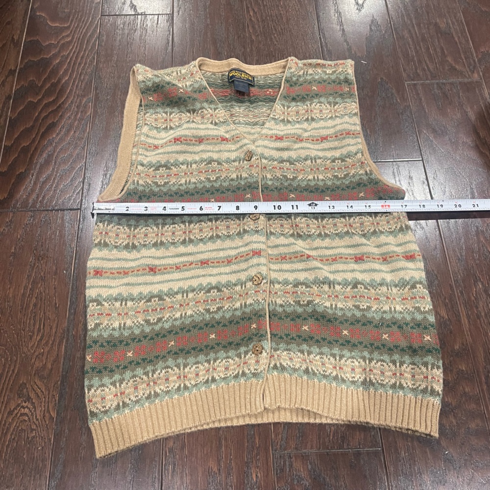 Woolrich Women Size Medium Faire Isle Cotton Sweater Vest Tan Preppy 90s Y2K - Picture 3 of 8
